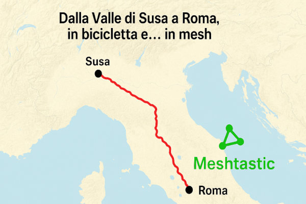 test copertura meshtastic in bicicletta dal piemonte al lazio
