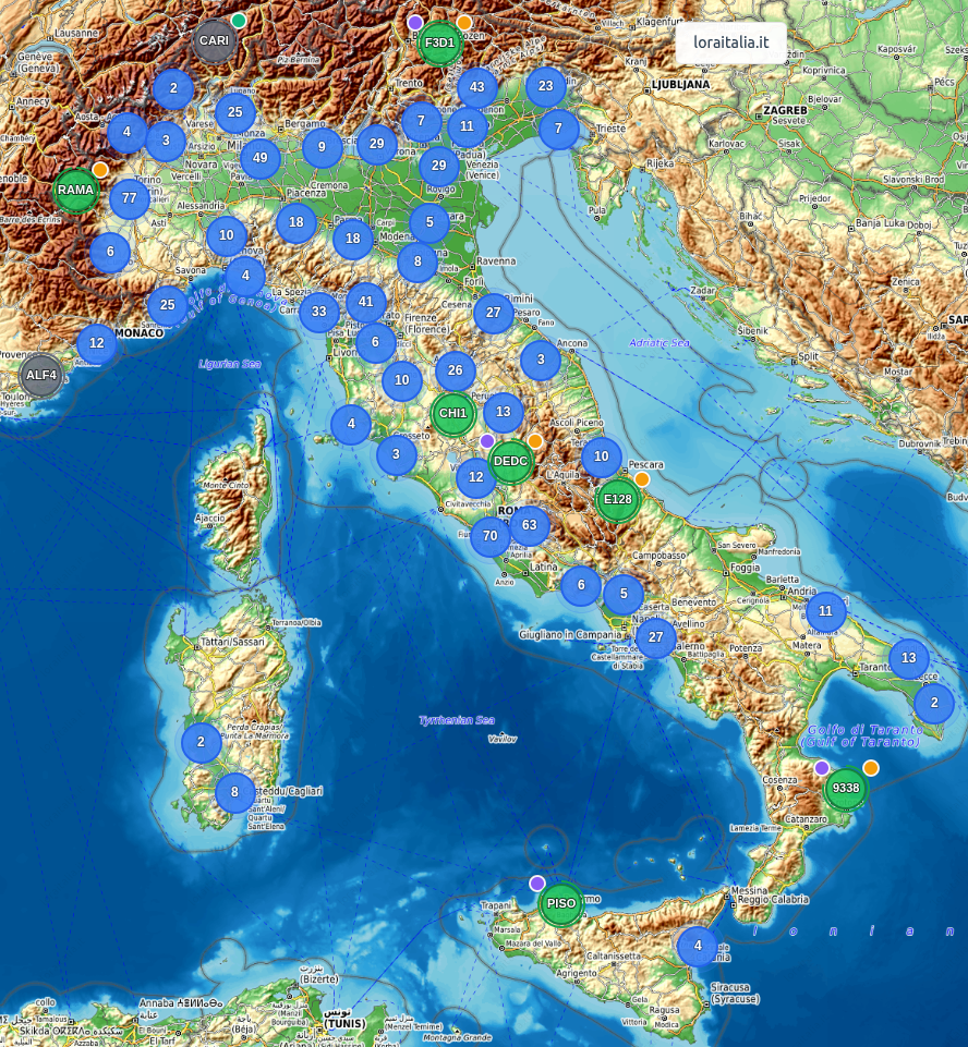 Mappa della rete Meshtastic italiana