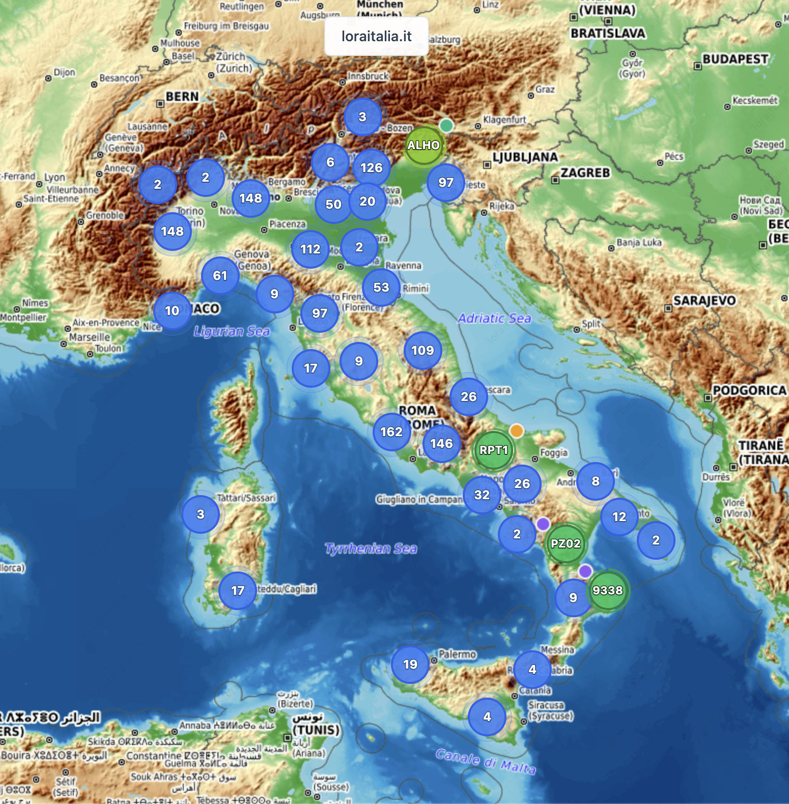 mappa nodi lora meshtastic italia